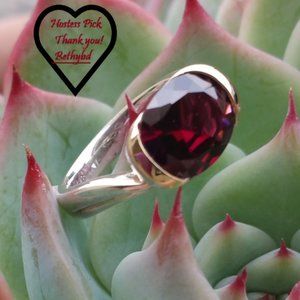 "GENUINE" 18kt GOLD and STERLING SILVER 925 MYSTIC RED GARNET RING